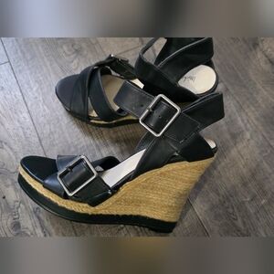 Micheal Antonio Black Buckle Wedge Sandals Size 8.5